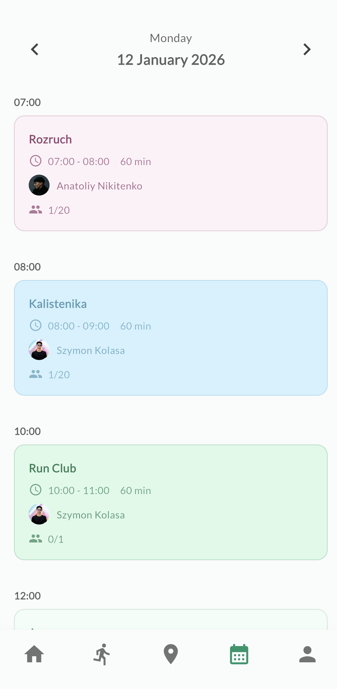 RepUp mobile app - calendar view
